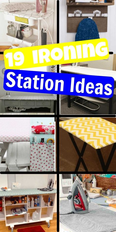 The best ironing station ideas to make the most of your space. 19 laundry room ironing board ideas for an easy storage solution. DIY ideas that include rolling, wall mounted and more. #onecrazymom #ironingstationideas #laundryroomironingboardideas Ironing Board Station Ideas, Ironing Room Ideas Small Spaces, Ironing Boards For Small Spaces, Ironing Board For Quilters, Iron Box Storage Ideas, Ironing Board Cart, Craft Room Ironing Station, Ironing Board Station, Ironing Board For Small Spaces