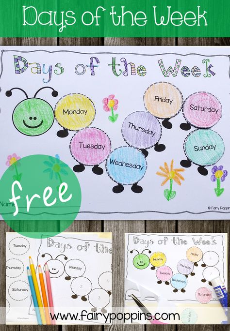 Days of the week caterpillar – Fairy Poppins Days Of The Week Activities, Hungry Caterpillar Activities, Free Printables For Kids, Printables For Kids, Petite Section, Tot School, Days Of The Week, Preschool Learning Activities, Homeschool Preschool