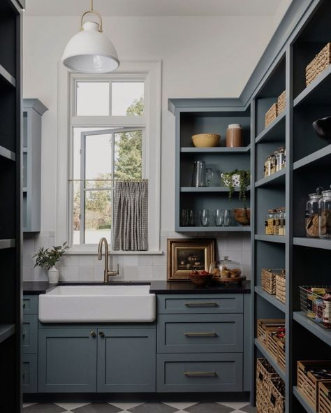 Design by Susan Hill #bluecabinets #greencabinets #tarragon #sherwinwilliams Traditional Style Kitchen, Cabinets Painted, 70s House, Black Rooms, Stock Cabinets, Laundry Bathroom, Blue Cabinets, Green Cabinets, Bathroom Reno