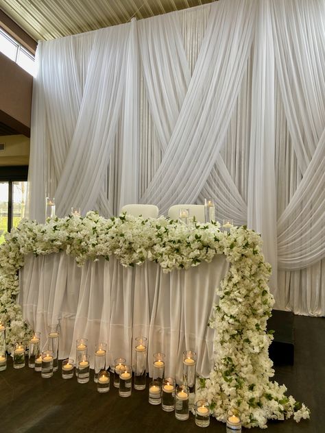 Sweetheart Table Draping, Sweetheart Table Backdrop Ideas, Kingsville Ontario, Backdrop Draping, Boracay Wedding, Winery Decor, Sweetheart Table Backdrop, Drapery Ideas, Ethereal Garden