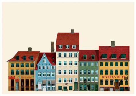 Copenhagen architecture by Martin Schwartz Illustrationer, via Behance Copenhagen Illustration, Copenhagen Architecture, Architecture Illustrations, House Outline, Danish House, Danish Architecture, Denmark Copenhagen, Copenhagen Design, House Illustration