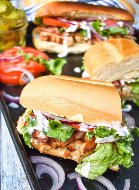 Hot Sandwiches For Lunch, Breakfast Hoagie Sandwich, Chicken Bacon Ranch Subs Recipe, Chicken Bacon Ranch Sub Sandwiches, Chicken Bacon Hot Honey Ranch Sub, Chicken Bacon Ranch Hoagies, Grilled Chicken Bacon Ranch Sandwich, Blt Chicken Sandwich, Hogie Subs Recipes