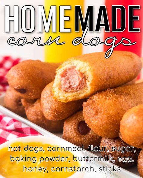 CORN DOG RECIPE Homemade Corn Dogs, Corn Dog Recipe, Bbq Chicken Pasta, Homemade Corndogs, Corndog Recipe, Easy Corn, Corn Meal, Easy To Make Dinners, Cheese Dog