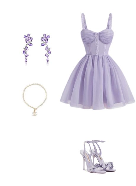 Pretty Outfits Purple, Lavender Quince Dama Dresses, Purple Corset Dress Short, Purple Kpop Outfits, Purple Coquette Outfit, Lavender Birthday Dress, Lavender Dress Aesthetic, Purple Dress Birthday, 15 Birthday Outfit Ideas