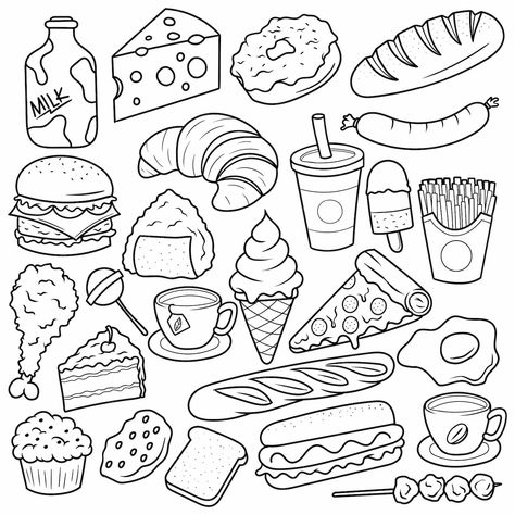 Premium Vector | Food and baverage doodle vector line art Cute Coloring Pages For Kids, Vector Line Art, Food Doodles, Doodle Vector, Food Coloring Pages, Cute Easy Doodles, Food Illustration Art, Vector Food, صفحات التلوين