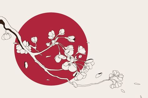 Hand drawn japanese illustration of cher... | Free Vector #Freepik #freevector #japanese-flower #japanese-tree #japanese-illustration #cherry-tree Cherry Tree Illustration, Japanese Ornaments, Cherry Blossom Vector, Japanese Cherry Tree, Cherry Blossoms Illustration, Japan Illustration, Japanese Tree, Japanese Festival, Illustration Blume