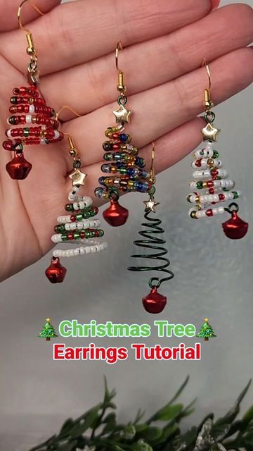 Handmade Jewelry Diy Bracelets, Diy Christmas Earrings, Christmas Earrings Handmade, New York Jazz, Christmas Jewelry Diy, 50k Views, Wire Wrapped Jewelry Diy, Beaded Earrings Tutorials, Tree Earrings