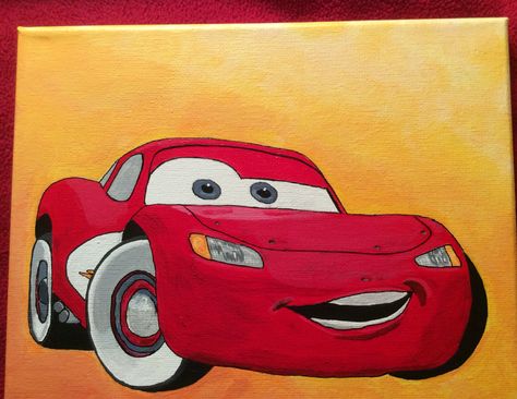 Lightening McQueen from Cars Lightening Mcqueen Drawing Easy, Lightening Mcqueen Painting, Cars Painting Disney Easy, Disney Cars Painting Canvas, Lighting Mcqueen Painting, Car Painting Acrylic Easy, Cars Painting Disney, Car Painting Canvas Easy, Cars Canvas Painting