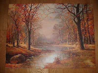 ORIGINAL OCTOBER MORNING WOOD 1956 60cmx45cm print N 59 by Robert Wood VGC Robert Wood Paintings, Autumn Landscapes, Wood Paintings, Robert Wood, Wood Artist, Wood Painting, British Artist, Pictures To Paint, Tree Art