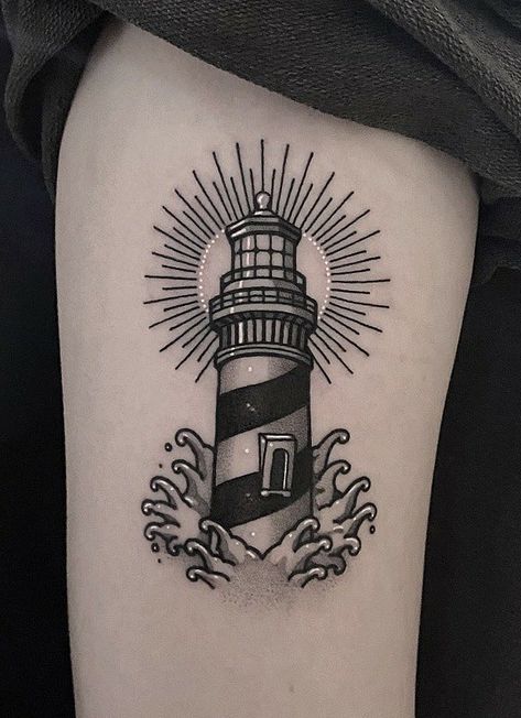 Traditional Lighthouse Tattoo, Ship Tattoo Sleeves, Lighthouse Tattoos, Traditional Tattoo Inspiration, Lighthouse Tattoo, Tattoo Meanings, Traditional Tattoo Sleeve, Old School Tattoo Designs, Traditional Tattoo Design