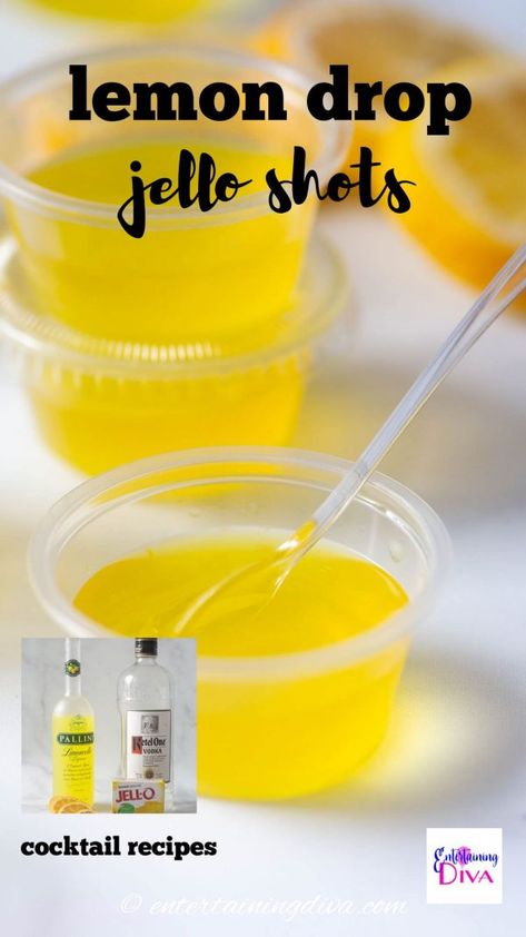 Strong Jello Shots Recipe, Lemon Drop Jello Shots, Yellow Party Foods, Lemon Jello Shots, Limoncello Cocktail, Lemon Drop Shots, Jello Shooters, Best Jello Shots, Jello Shots Vodka