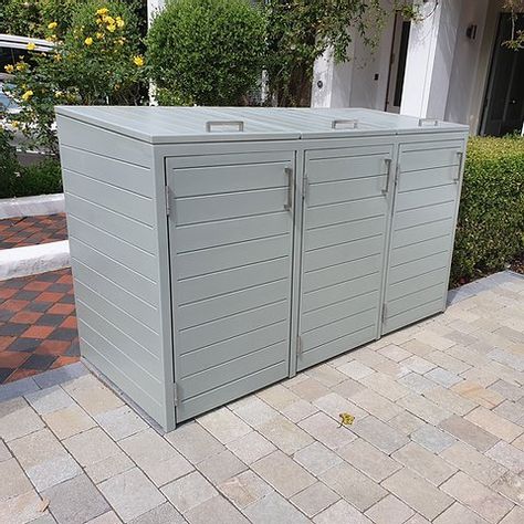 Wheelie Bin Storage Ideas, Bin Storage Ideas, Triple Bin Store, Wheelie Bin Storage, Breakfast Room Green, Ral Code, Trash Storage, Bin Storage, Front Garden Design