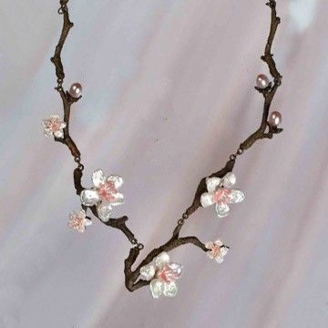 sakura necklace Cherry Blossom Jewelry, Cherry Blossom Necklace, Michael Michaud, Japanese Jewelry, Nature Inspired Jewelry, Beads And Wire, Nature Jewelry, Pink Wedding, Modern Jewelry