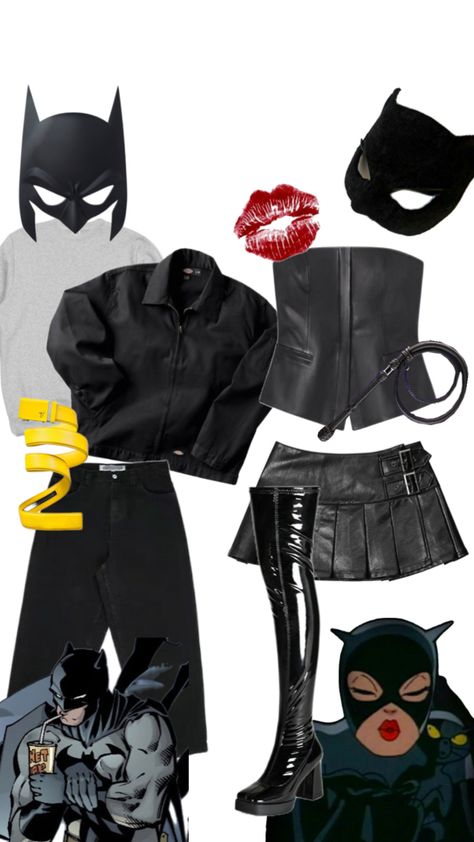 Cat Women Costumes For Women, Batman Costume Ideas For Women, Cat Woman Costume Plus Size, Catwoman And Batman Couple Costume, Nightwing And Catwoman, Cat Woman Diy Outfit, Simple Cat Woman Costume, Batman Cat Woman Halloween Costume, Simple Catwoman Costume