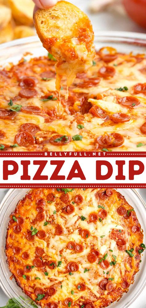 Need something to spice up those game day snacks on your Super Bowl menu? Try out this 5 ingredient pizza dip recipe! It's a hot pizza dip with cream cheese, mozzarella, parm, pizza sauce, and pepperoni. Save this recipe for some easy football food! Pizza Dip With Cream Cheese, Easy Pizza Dip, Super Bowl Dips, Pizza Dip Recipes, Dip With Cream Cheese, Super Bowl Menu, Superbowl Desserts, Tailgating Food, Pizza Dip