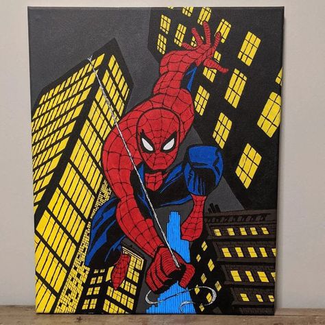 Spiderman Couple Painting, Marvel Art Painting, Spider Man Acrylic Painting, Spiderman Acrylic Painting, Painting Ideas On Canvas Spiderman, Spider Man Paintings, Painting Ideas Spiderman, Spiderman Painting On Canvas, Spiderman Painting Easy