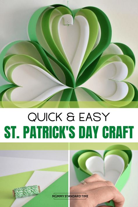 Easy St Pattys Day Crafts, Shamrock Paper Craft, Shamrock Paper Chain, Shamrock Crafts For Adults, Trinity Shamrock Craft, Shamrock Art Projects For Kids, Easy March Crafts, March Decorating Ideas, Shamrock Crafts For Kids