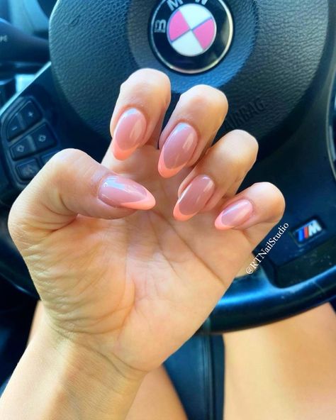 Peachy Pink French Tip Nails, Peach French Nails, Peach French Tip Nails, Glazed Peaches, Gel Manicures, Peach Nails, Awesome Nails, Tip Nails, Nail Studio