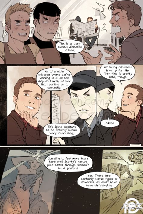 Coffee Shop Au, Crossover Comic, Affogato Coffee, Stark Trek, Fandom Star Trek, Spock And Kirk, Star Trek 2009, Star Trek Funny, Star Trek Original Series