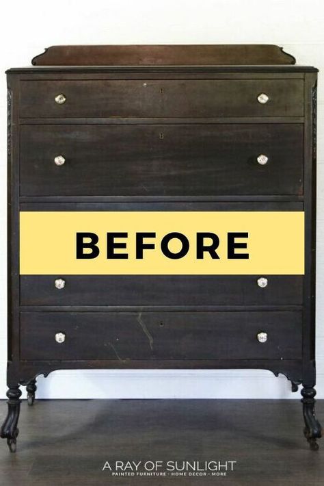 Learn how to turn an old dresser into a farmhouse inspired masterpiece with this DIY before and after makeover idea. Use milk paint for this painted furniture piece to get that rustic look. #diy #dresser #makeover #farmhouse Diy Farmhouse Dresser, Farmhouse Dresser Makeover, Dresser Farmhouse, Before And After Makeover, Homemade Air Freshener, Farmhouse Dresser, Diy Dresser Makeover, Farmhouse Style Table, Dressers Makeover