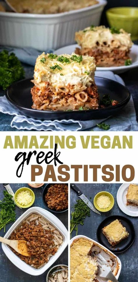 Vegan Greek Recipes, Pastitsio Recipe, Greek Pastitsio, Greek Recipes Authentic, Vegan Greek, Vegan Casserole, Vegan Italian, Diner Recipes, Vegan Main Dishes