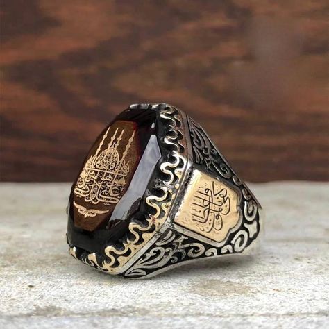 Rings For Boys, Ottoman Jewelry, Mens Ring Designs, Islamic Jewelry, Mens Rings Fashion, Seal Ring, Men Rings, Mens Gold Jewelry, Amber Gemstone