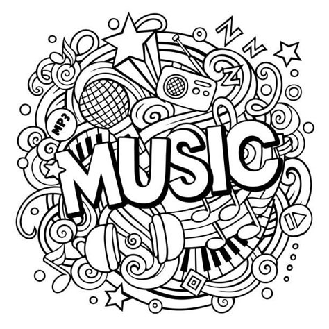 Doodles Music, Music Coloring Sheets, Music Doodle, Doddle Art, Arte Doodle, Posca Marker, Music Words, Doodle Art Drawing, Music Coloring