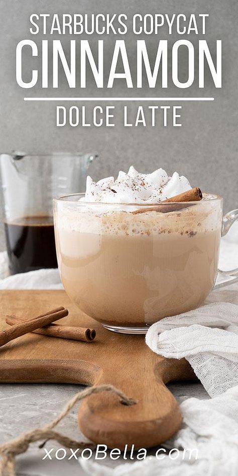 Starbucks Cinnamon Dolce Latte, Cinnamon Dolce Latte Recipe, Speciality Coffee Recipes, Cinnamon Drink, Cinnamon Dolce Syrup, Cinnamon Dolce Latte, Diy Cinnamon, Nespresso Recipes, Latte At Home