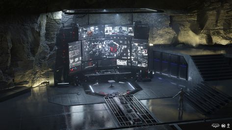 Control Room Design Command Centers, Batman Technology, Batcave Concept Art, Batcave Design, Batcave Mancave, Batcave Aesthetic, Superhero Hideout, Batcave Room, Action Sequence