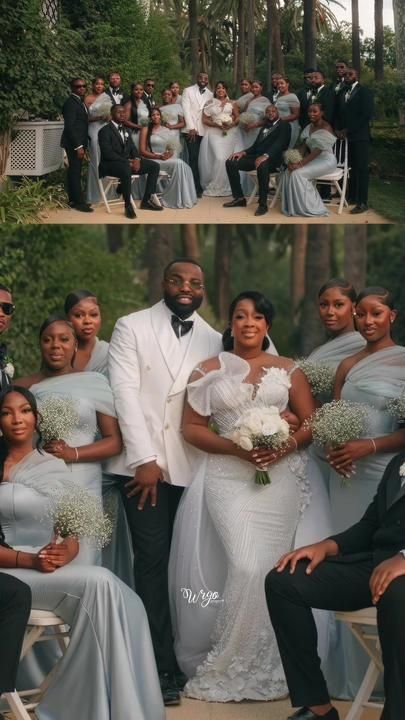 Fireee 🔥 #ftlovestory2023 #bridalparty #wedding #dapper #melanin #s... | TikTok Black Couple Wedding Party, Black Couple Wedding Colors, Melanin Wedding, Black People Weddings, Engagement Photo Shoot Poses, Bride Preparation, Big Wedding Dresses, Photoshoot Outdoor, Family Wedding Photos