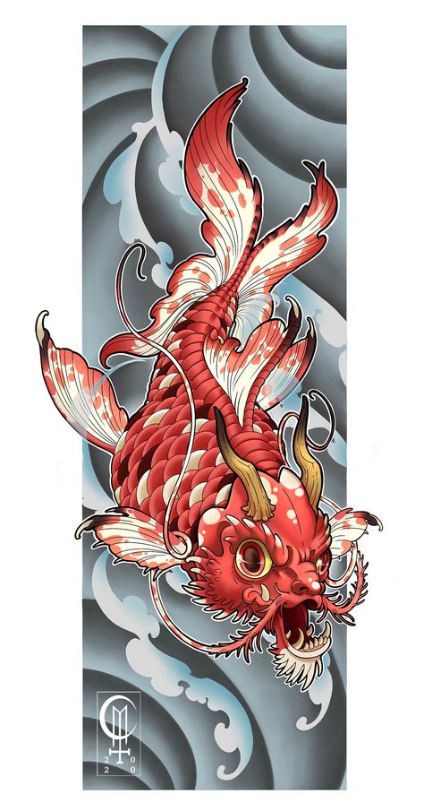 Maximalism Illustration, Koi Fish Japanese Art, Koi Fish Dragon, Pez Koi Tattoo, Koi Fish Illustration, Dragon Koi Fish, Koi Dragon Tattoo, Japanese Koi Fish Tattoo, Koi Dragon