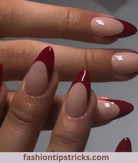 #nailshop #nailsonpoint #nailstamping #nailstoinspire #nailsnailsnails #nailspa Red Tip Nails, Red Chrome Nails, Chrome Nails Designs, Formal Nails, Red Acrylic Nails, French Tip Acrylic Nails, French Acrylic Nails, Burgundy Nails, Almond Acrylic Nails