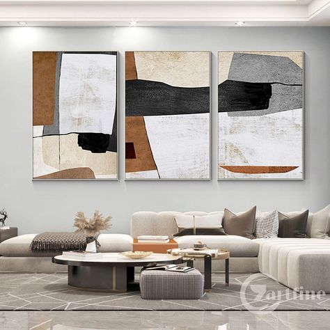 Paintings Simple, Neutral Gallery Wall, Nordic Painting, Canvas Art Decor, Paintings Modern, Gallery Wall Art Set, Grand Art Mural, Geometric Painting, Wall Art Set Of 3