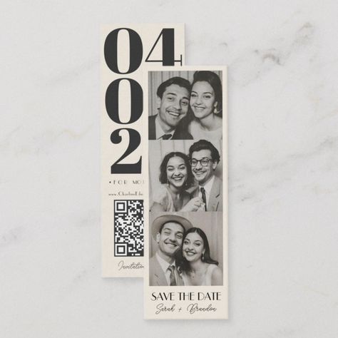 Vintage Photobooth Bookmark Qrcode Save the Date Calling Card Polaroid Wedding Save The Date, Unique Wedding Photo Booth, Edgy Wedding Pictures, Photobooth Save The Date Diy, Movie Ticket Save The Date, Film Save The Date, Paperless Post Save The Date, Music Themed Save The Date, Photo Booth Save The Date Magnet