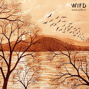 Birds flying over the Ocean between dried trees and mountains #CoffeePainting #CoffeeArt #EspressoPainting #BestCoffeePainting #PaintwithCoffee #CoffeePowder #BeautifulPainting #PaintingClasses #WIFD, #WavesInstituteofFashionDesigning, #Calicut, #Kozhikode, #Kerala #Trees #Birds #Mountains #Scenery #BeautifulScenery Coffee Painting Landscape, Coffee Paintings, Coffee Art Painting, Nature Living, Painting Coffee, Japanese Nature, Coffee Tattoos, Autumn Sunset, Coffee Drawing