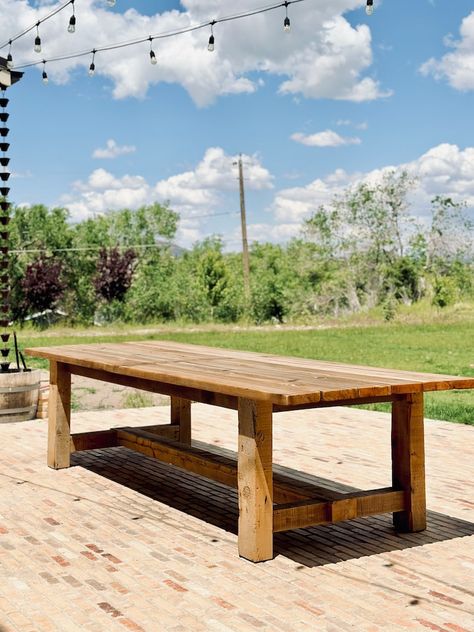 Farmhouse Style Dining Table - Etsy Handmade Wooden Dining Table, Diy Outdoor Farm Table, Farmhouse Dining Table Diy, Outdoor Dining Table Ideas, Rustic Outdoor Dining Tables, Farmhouse Picnic Table, Outdoor Dining Table Diy, Diy Outdoor Dining Table, Wooden Table Diy