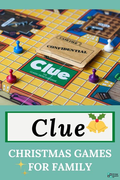 Clue - christmas games for family Group Mystery Games, Human Clue Game, Clue Dinner Party, Christmas Clue Game, Party Christmas Games, Christmas Games For Family Funny, Christmas Games Ideas, Dinner Party Christmas, Clue Game