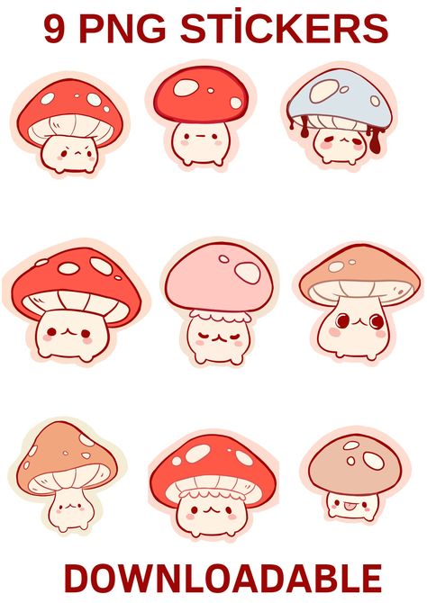 Free Printable Stickers Templates, Cute Printable Sticker Sheets, Sticker Png Cute, Mushroom Colors, Cute Stickers Printable, Cute Printable Stickers, Kou Diabolik Lovers, Mushroom Stickers, Cute Mushrooms