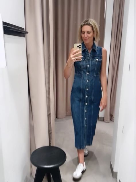 Denim Sleeveless Longline Dress curated on LTK Sleeveless Denim Dress, Stylish Work Outfits, Button Down Dress, Work Outfits, How To Style, Long A Line, Denim Dress, Work Outfit, What To Wear