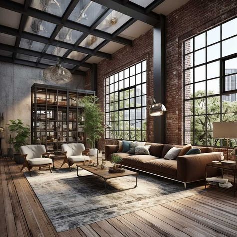 Loft Living Room Ideas, Urban Loft Living Room, Loft Apartment Industrial, Industrial Chic Interior, Loft Living Room, Urban Rooms, Warehouse Living, Industrial Living Room, Loft Interior Design