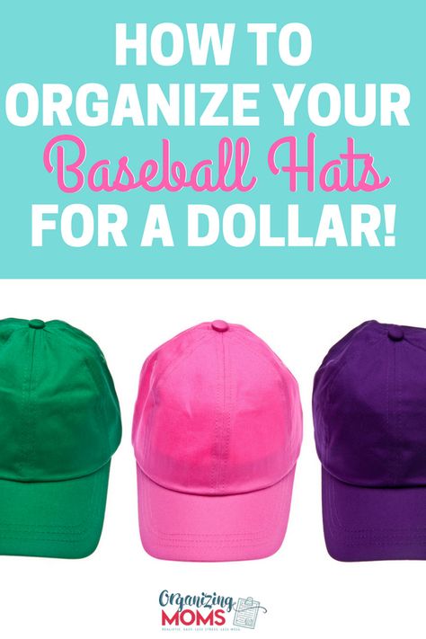 Simple DIY baseball hat storage you can do for just a dollar! | How to organize your baseball caps | Hat organizing ideas #organize #organization #diy Diy Baseball Hat, Ball Cap Storage, Hat Storage Ideas, Baseball Hat Storage, Organize Baseball Hats, Baseball Caps Storage, Cap Organizer, Cap Display, Hat Organization