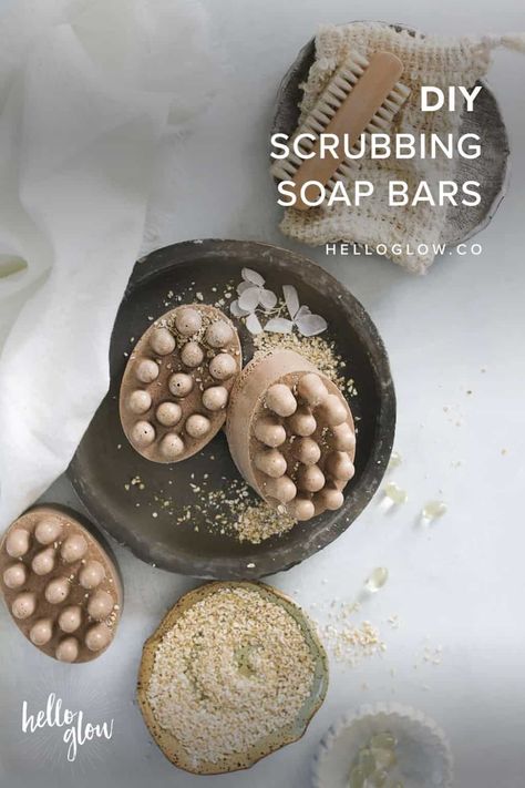 DIY Scrubbing Soap Bars - HelloGlow.co Diy Scrub Bars, Diy Bar Soap, Diy Sugar Scrub Bars, Sugar Scrub Bars, Exfoliating Soap Bar, Scrub Bars, Diy Sugar Scrub, Diy Massage, Diy Soap Recipe