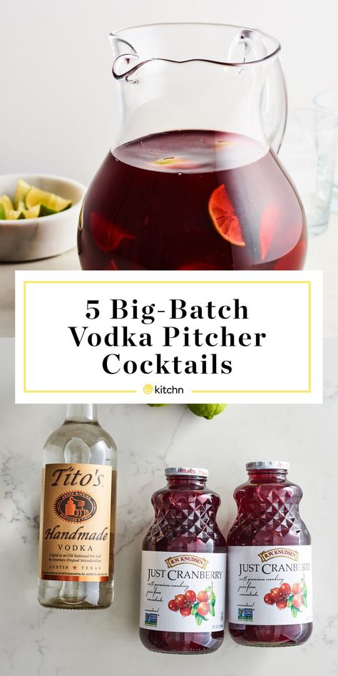 Big-batch cocktails area always the way to go for big events like holiday parties, the Super Bowl, birthdays, and more. These vodka pitcher cocktail recipes only need 3 ingredients. They're super easy to make and festive for any occasion. Vodka Pitcher Cocktails, Bottle Of Vodka, Batch Cocktail Recipe, Pitcher Drinks, Pitcher Cocktails, Happy Juice, Batch Cocktails, Cranberry Vodka, Cocktail Pitcher