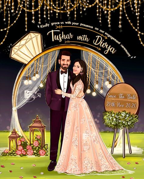 Photo By Doodle Factory - Invitations Caricature Wedding Invitations Indian, Shaadi Vibes, Engagement Invitation Card Design, Wedding Invitations Indian, Cartoon Wedding Invitations, Wedding Illustration Card, Caricature Wedding Invitations, Couple Illustration Wedding, Cartoon Wedding