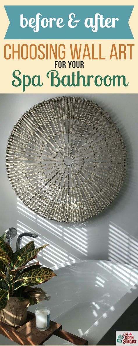 Wondering what to hang in your master bath to recreate the feel of your favorite resort's spa bathroom? Consider one big piece of wall art, like this woven wheel from Pottery Barn. Spa Master Bath, Open Suitcase, Master Suite Remodel, Midcentury Modern Bathroom, Spa Bathroom Decor, Spa Art, Bathroom Big, Dream Farmhouse, Wal Art