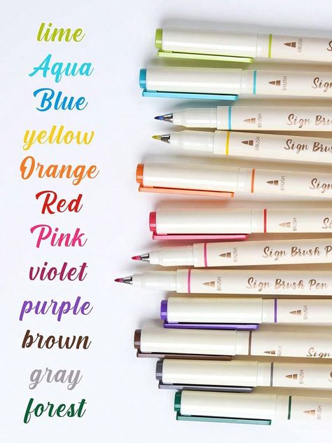 Vibrant  Collar  Plastic   Embellished   Writing & Correction Supplies Journaling Calligraphy, Brush Tip Markers, Calligraphy Markers, Water Brush Pen, Brush Pen Lettering, Brush Pen Calligraphy, Water Brush, Bullet Journal School, Cute School Supplies