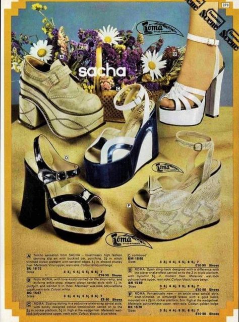 70s Platform Shoes, 1970s Shoes, 60s Shoes, 70s Women Fashion, 70s Shoes, Shoes Ads, 60s And 70s Fashion, Weird Fashion, 1970s Fashion