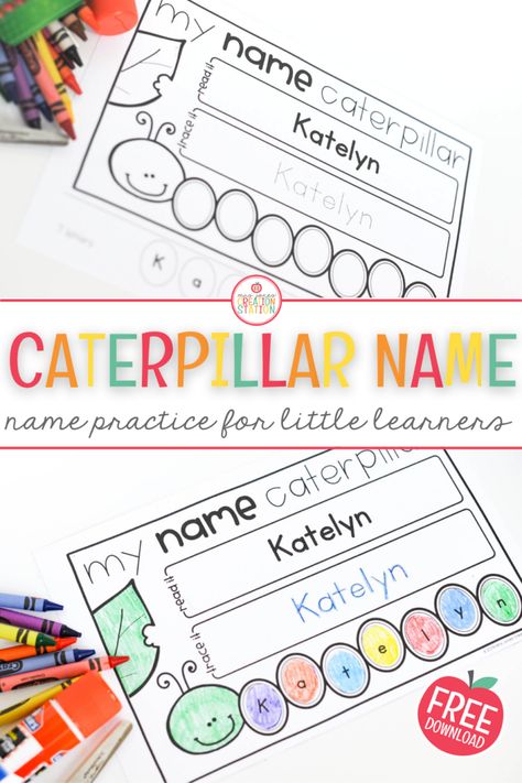 Caterpillar Name Activity - Mrs. Jones Creation Station Caterpillar Template, Preschool Portfolio, Name Activities Preschool, Name Activity, Kindergarten Names, Literacy Activities Preschool, Insects Preschool, Preschool Names, Butterflies Activities