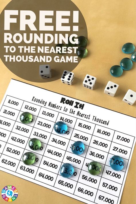 This hands-on rounding numbers game provides a really fun way to practice rounding to the nearest thousand. Plus, it can be adapted to round to any place value! Rounding Numbers Game, Rounding Games, Rounding Decimals, Rounding Numbers, Math Night, Math Lab, Math Rotations, Numbers Game, Maths Games