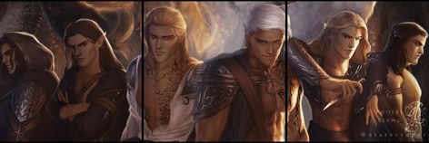 The Cadre in the Throne of Glass book series. Rowan Whitethorn. Lorcan Salvaterre. Gavriel. Fenrys. Connall. Vaughan. Cairn. Maeve. Lorcan Salvaterre, Throne Of Glass Characters, Rowan Whitethorn, Chinese Dragon Art, Throne Of Glass Fanart, Sara J Maas, Aelin Galathynius, Throne Of Glass Books, Crown Of Midnight